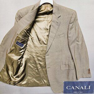 CANALI Italy Silk Wool Sport Coat 56R US 42R Golden Brown Black Birdseye Blazer